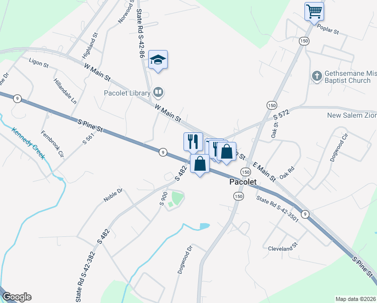 map of restaurants, bars, coffee shops, grocery stores, and more near 141 Church Street in Pacolet