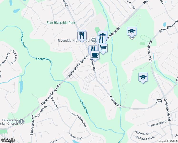 map of restaurants, bars, coffee shops, grocery stores, and more near 10 Irvington Drive in Greer