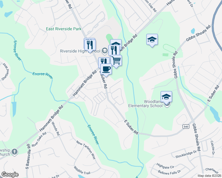 map of restaurants, bars, coffee shops, grocery stores, and more near 5 Bailess Court in Greer
