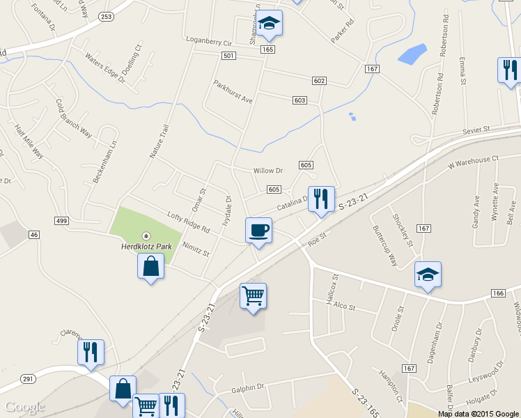 map of restaurants, bars, coffee shops, grocery stores, and more near 1 Catalina Dr in Greenville