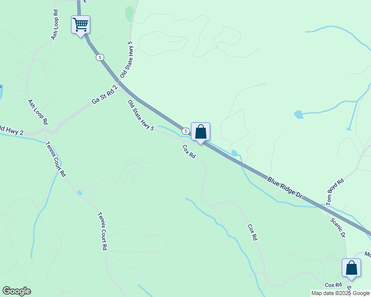 map of restaurants, bars, coffee shops, grocery stores, and more near 0 Cox Road in Blue Ridge