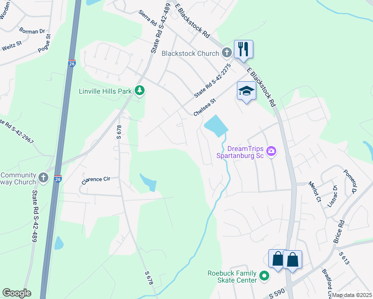 map of restaurants, bars, coffee shops, grocery stores, and more near 305 Wintergreen Terrace in Moore