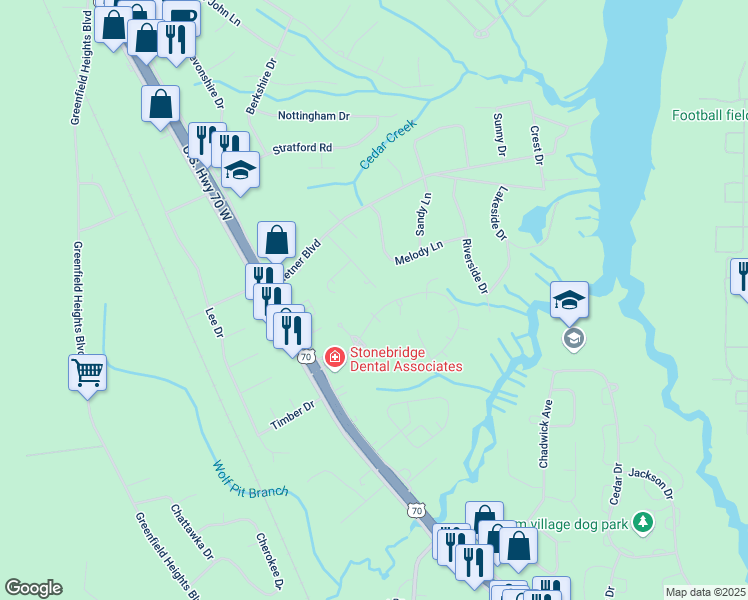 map of restaurants, bars, coffee shops, grocery stores, and more near 119 Stonebridge Trail in Havelock
