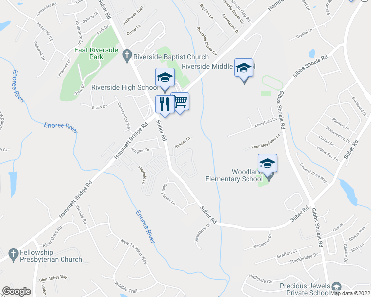 map of restaurants, bars, coffee shops, grocery stores, and more near 76 River Birch Way in Greer
