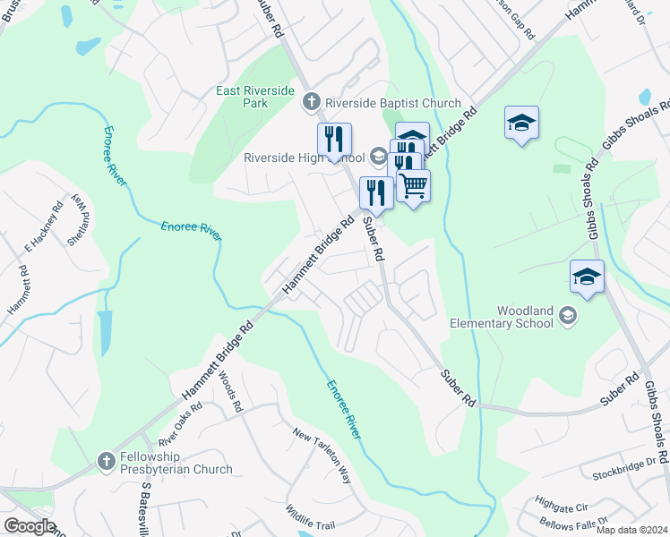 map of restaurants, bars, coffee shops, grocery stores, and more near 23 Irvington Drive in Greer