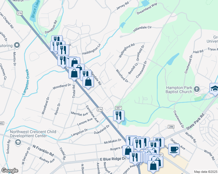 map of restaurants, bars, coffee shops, grocery stores, and more near 107 Coleman Court in Greenville