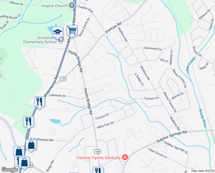 map of restaurants, bars, coffee shops, grocery stores, and more near 12 Fenwick Lane in Greenville