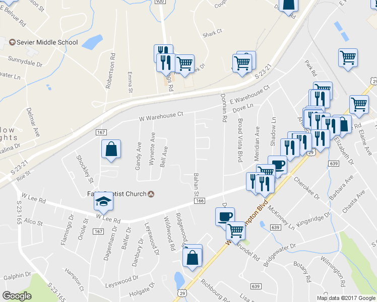 map of restaurants, bars, coffee shops, grocery stores, and more near 203 Bahan Street in Taylors