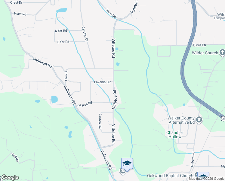 map of restaurants, bars, coffee shops, grocery stores, and more near 1246 Vittetoe Road in Chickamauga