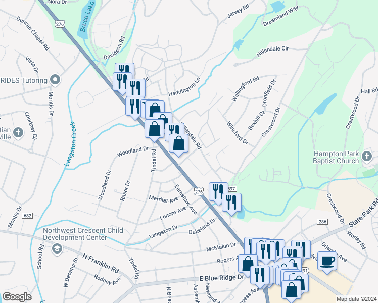 map of restaurants, bars, coffee shops, grocery stores, and more near 9 Mulligan Street in Greenville