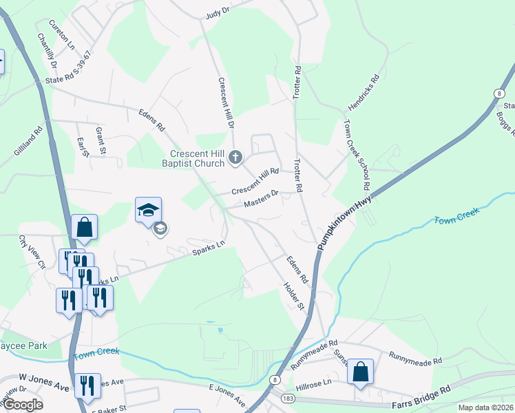 map of restaurants, bars, coffee shops, grocery stores, and more near 145 Masters Drive in Pickens