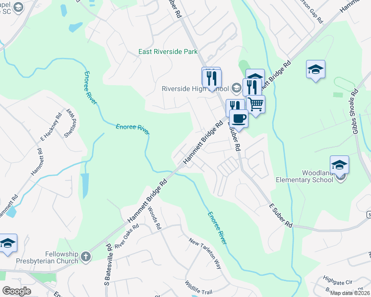 map of restaurants, bars, coffee shops, grocery stores, and more near 9 Stratus Court in Greer