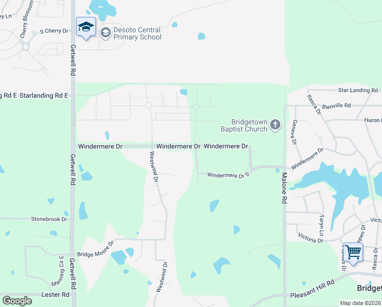 map of restaurants, bars, coffee shops, grocery stores, and more near 2670 Eastwind Drive in DeSoto County