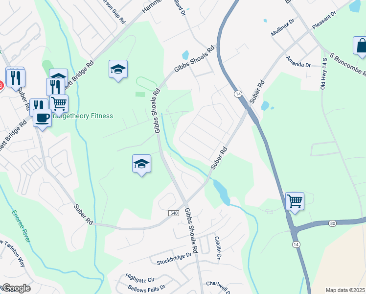 map of restaurants, bars, coffee shops, grocery stores, and more near 123 Yellow Fox Road in Greer