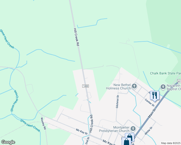 map of restaurants, bars, coffee shops, grocery stores, and more near 25601 Hill Creek Road in Wagram