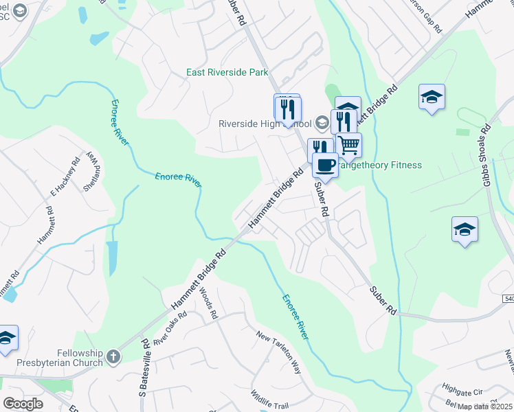map of restaurants, bars, coffee shops, grocery stores, and more near 21 Stratus Court in Greer