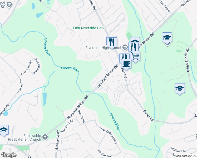 map of restaurants, bars, coffee shops, grocery stores, and more near 314 Cumulus Court in Greer