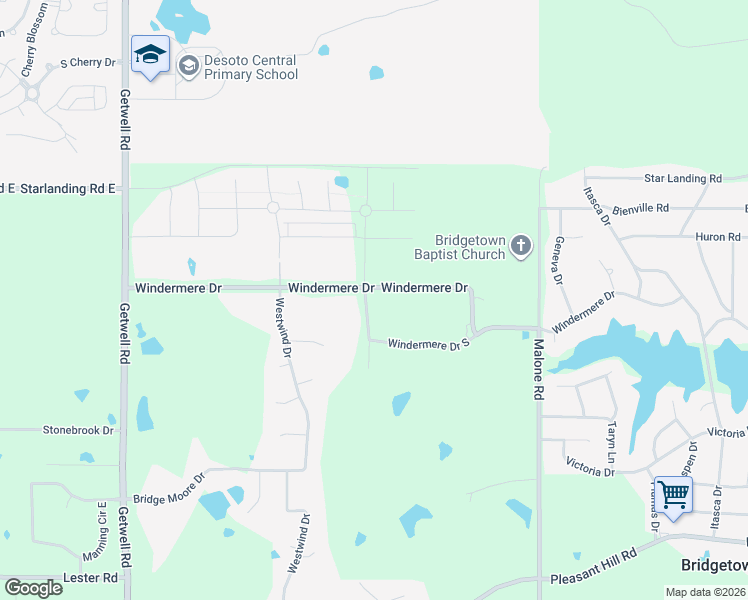 map of restaurants, bars, coffee shops, grocery stores, and more near 2670 Eastwind Drive in DeSoto County