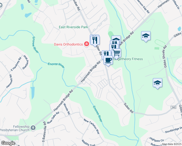 map of restaurants, bars, coffee shops, grocery stores, and more near 105 Middleby Way in Greer