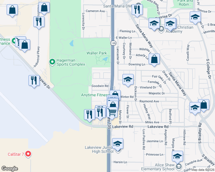 map of restaurants, bars, coffee shops, grocery stores, and more near in Orcutt