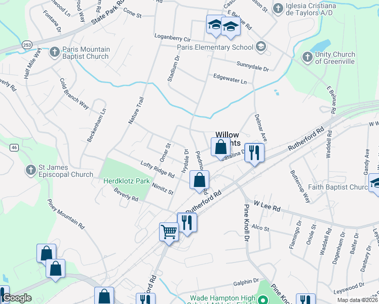 map of restaurants, bars, coffee shops, grocery stores, and more near 296 Ivydale Drive in Greenville