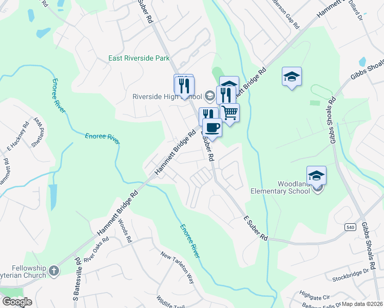 map of restaurants, bars, coffee shops, grocery stores, and more near 10 Irvington Drive in Greer