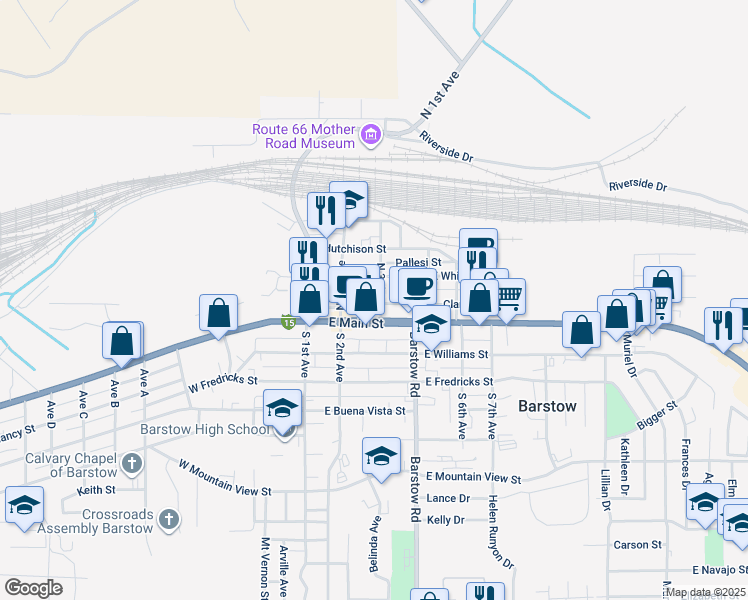 map of restaurants, bars, coffee shops, grocery stores, and more near 204 North 3rd Avenue in Barstow
