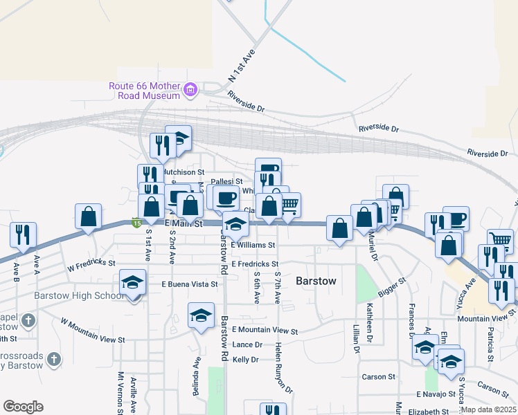 map of restaurants, bars, coffee shops, grocery stores, and more near in Barstow
