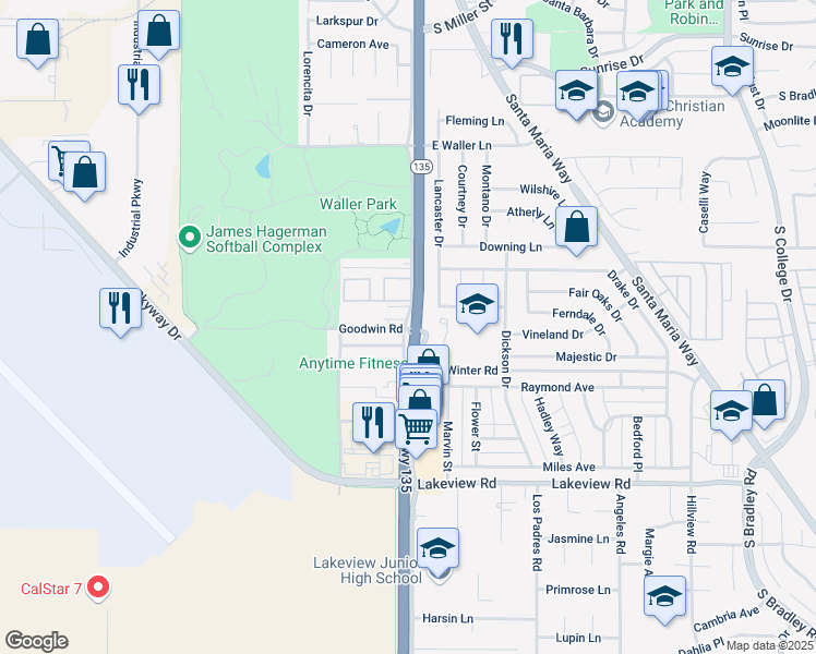 map of restaurants, bars, coffee shops, grocery stores, and more near in Orcutt
