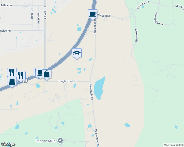 map of restaurants, bars, coffee shops, grocery stores, and more near 2828 Peaceable Road in McAlester