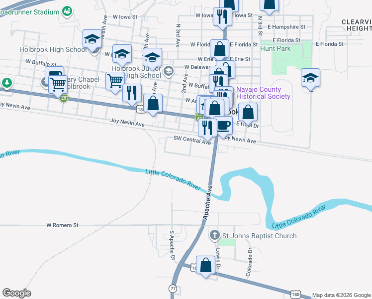 map of restaurants, bars, coffee shops, grocery stores, and more near 173 Alvarado Street in Holbrook