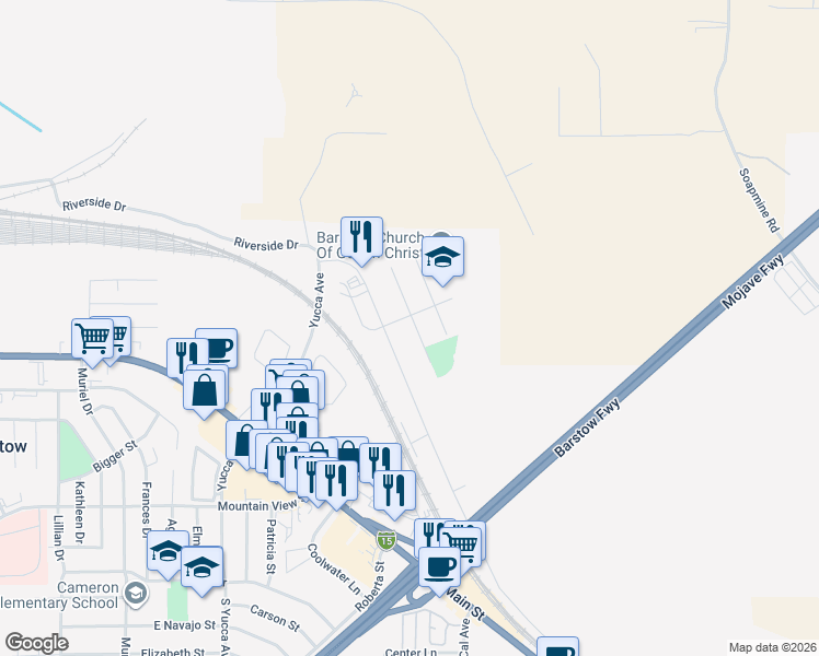 map of restaurants, bars, coffee shops, grocery stores, and more near 1410 Mesa Drive in Barstow