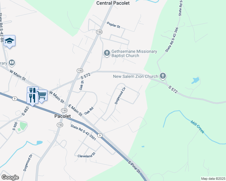 map of restaurants, bars, coffee shops, grocery stores, and more near 450 Dogwood Circle in Pacolet