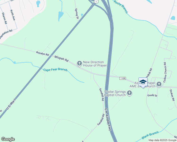 map of restaurants, bars, coffee shops, grocery stores, and more near 173 Mizpah Road in Rockingham