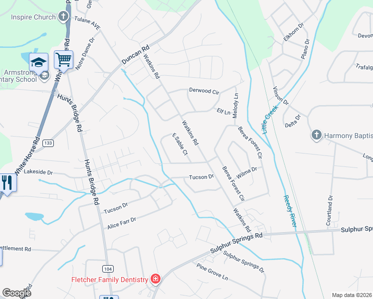 map of restaurants, bars, coffee shops, grocery stores, and more near 1 East Sable Court in Greenville