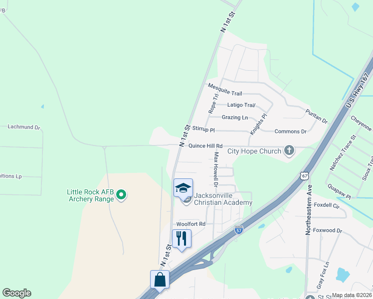 map of restaurants, bars, coffee shops, grocery stores, and more near 703 Quince Hill Road in Jacksonville