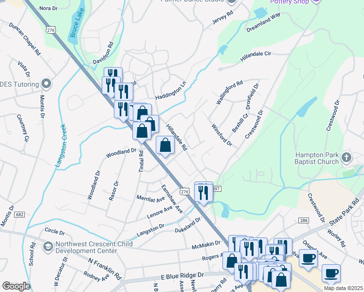 map of restaurants, bars, coffee shops, grocery stores, and more near 9 Mulligan Street in Greenville