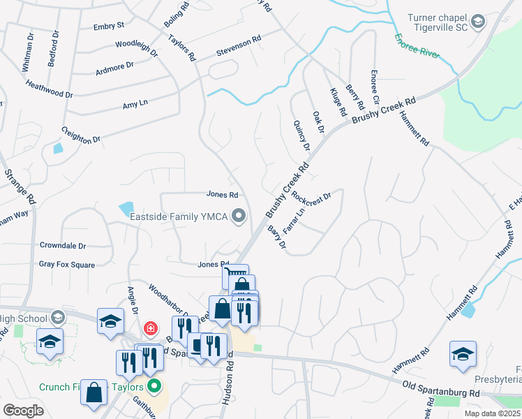 map of restaurants, bars, coffee shops, grocery stores, and more near 2010 Brushy Creek Road in Greer