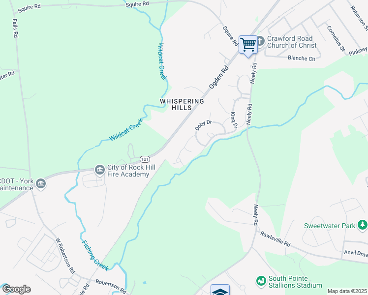 map of restaurants, bars, coffee shops, grocery stores, and more near 1979 Gilmore Road in Rock Hill
