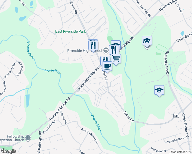 map of restaurants, bars, coffee shops, grocery stores, and more near 805 Hammett Bridge Road in Greer