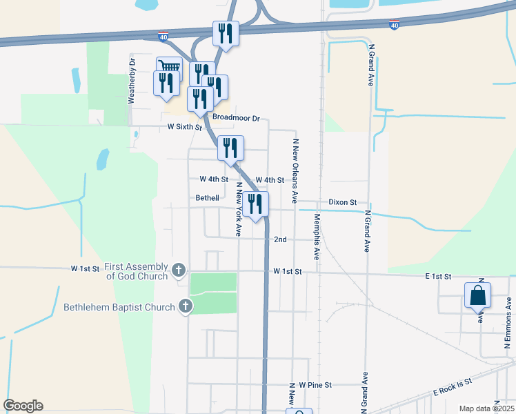 map of restaurants, bars, coffee shops, grocery stores, and more near 1011 North Main Street in Brinkley