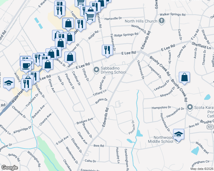 map of restaurants, bars, coffee shops, grocery stores, and more near 10 Tipperary Lane in Taylors