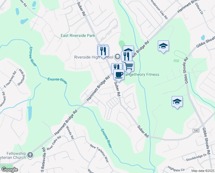 map of restaurants, bars, coffee shops, grocery stores, and more near 805 Hammett Bridge Road in Greer