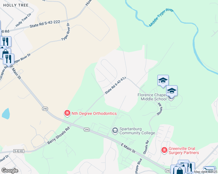 map of restaurants, bars, coffee shops, grocery stores, and more near 104 Clingstone Trail in Duncan