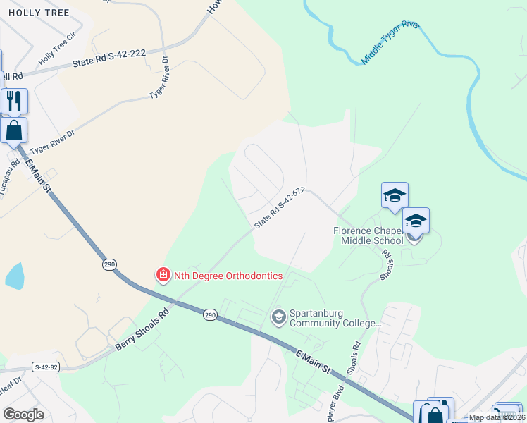 map of restaurants, bars, coffee shops, grocery stores, and more near 104 Clingstone Trail in Duncan