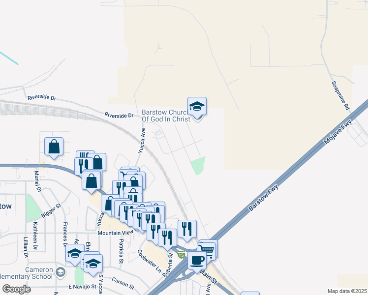 map of restaurants, bars, coffee shops, grocery stores, and more near Mesa Drive in Barstow