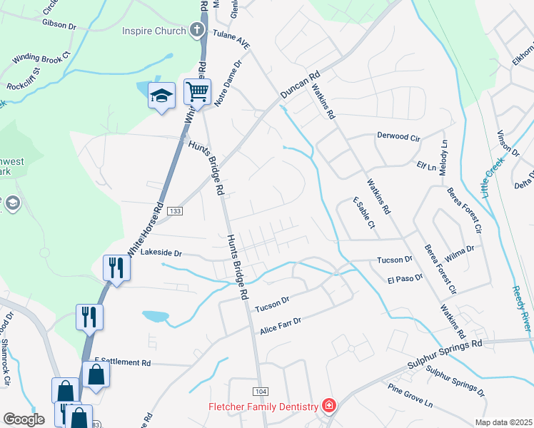 map of restaurants, bars, coffee shops, grocery stores, and more near 12 Fenwick Lane in Greenville