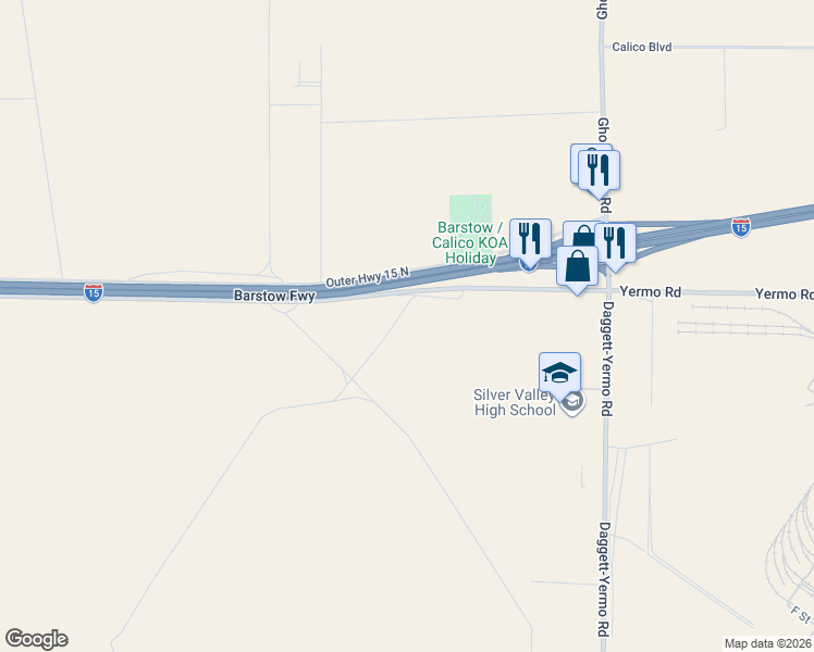 map of restaurants, bars, coffee shops, grocery stores, and more near 35139 Yermo Road in Daggett