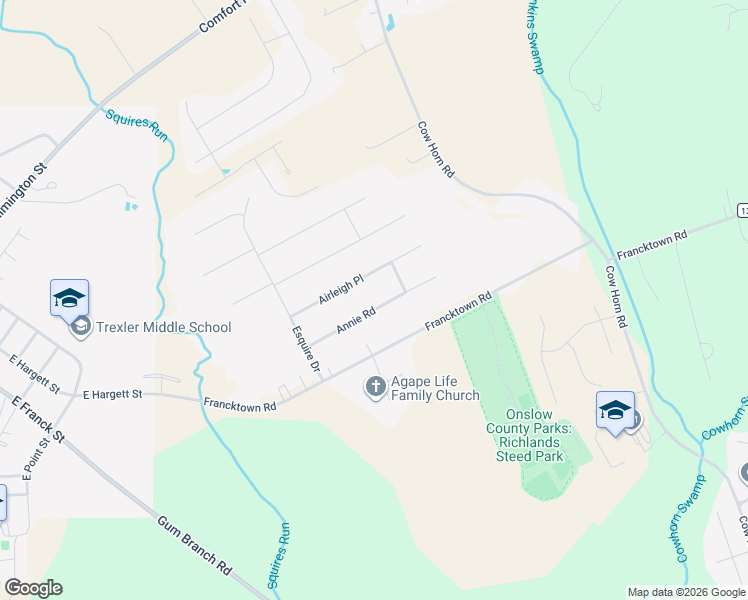 map of restaurants, bars, coffee shops, grocery stores, and more near 120 Airleigh Place in Richlands