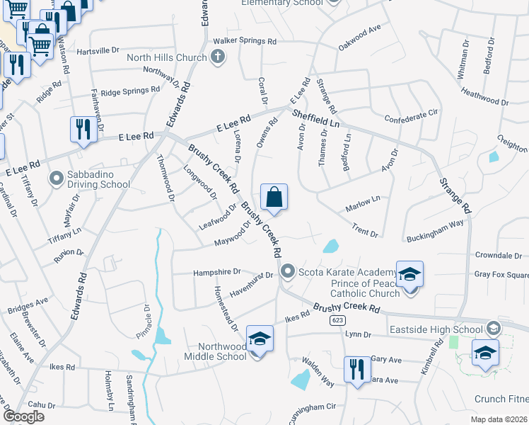 map of restaurants, bars, coffee shops, grocery stores, and more near 5 Harvest Bell Lane in Taylors